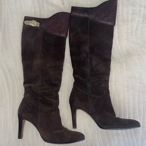 Vintage brown suede and leather knee high Gucci boots